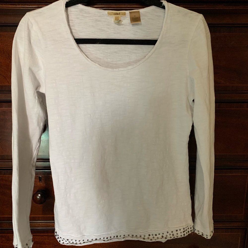 BKE long sleeve silver stud trimmed t-shirt